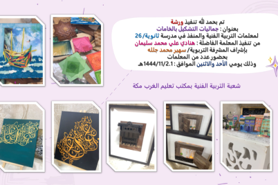 شعبة التربية الفنية بمكتب التعليم غرب مكة تنفذ ورشة بعنوان جماليات التشكيل بالخامات