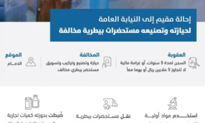 إحالة مقيم إلى النيابة العامة لحيازته وتصنيعه مستحضرات بيطرية مخالفة