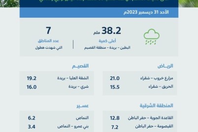 “البيئة”: 93 محطة ترصد هطول أمطار في 7 مناطق والقصيم تسجّل أعلى كميات بـ 38.0 ملم