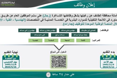 أمانة الطائف تعلن عن وظائف (هندسية، فنية، إدارية) شاغرة